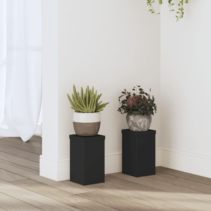 vidaXL Plant Stands 2 pcs Black 10x10x18 cm Engineered Wood