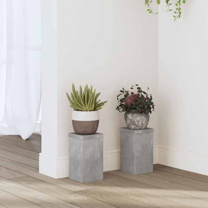 vidaXL Plant Stands 2 pcs Concrete Grey 10x10x18 cm Engineered Wood