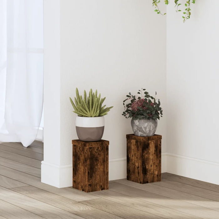 vidaXL Plant Stands 2 pcs Smoked Oak 10x10x18 cm Engineered Wood