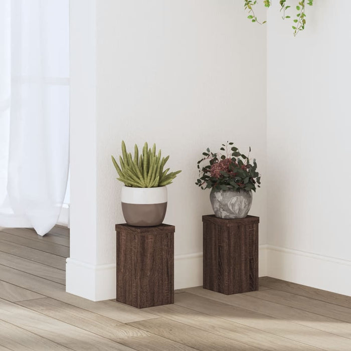 vidaXL Plant Stands 2 pcs Brown Oak 10x10x18 cm Engineered Wood