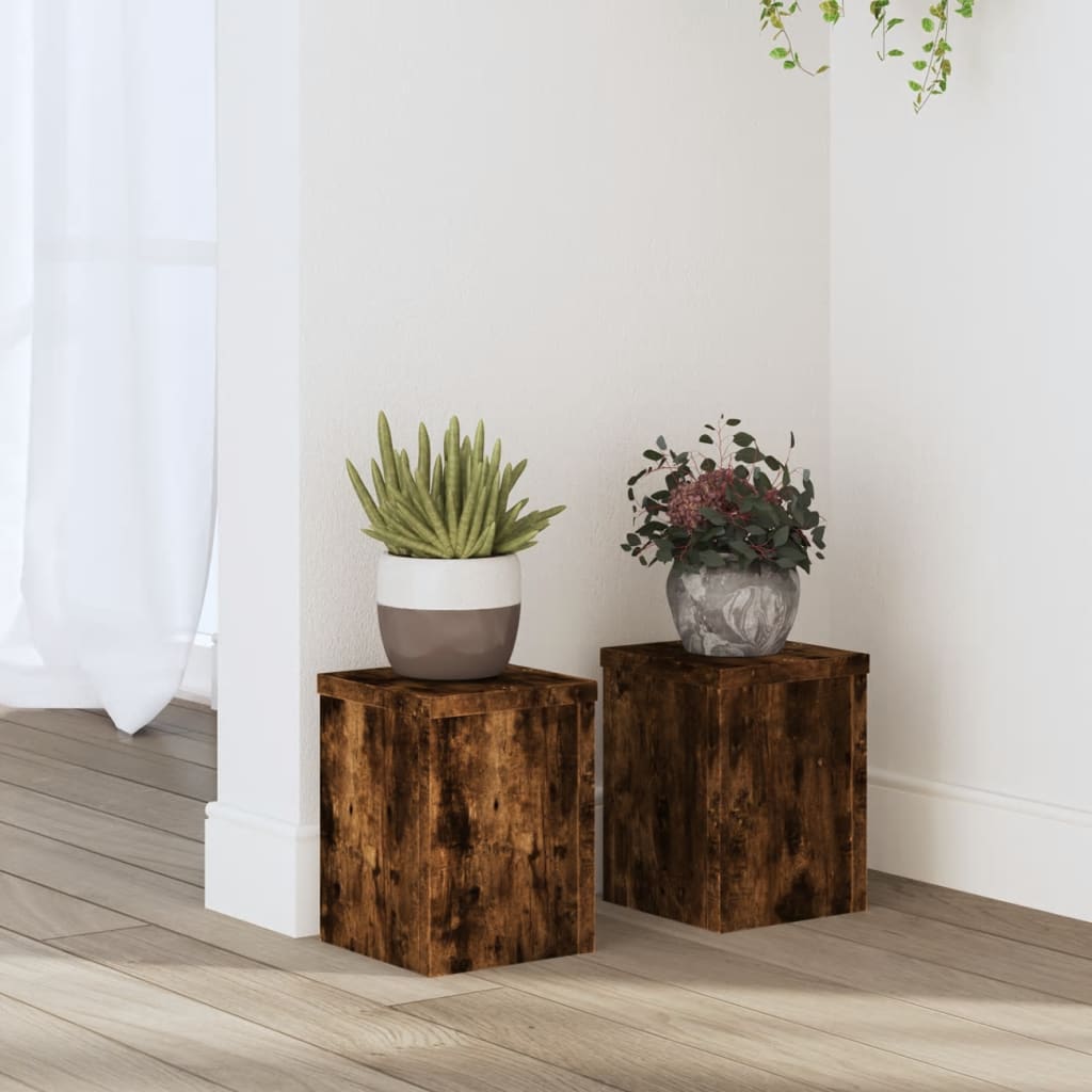 vidaXL Plant Stands 2 pcs Smoked Oak 15x15x20 cm Engineered Wood