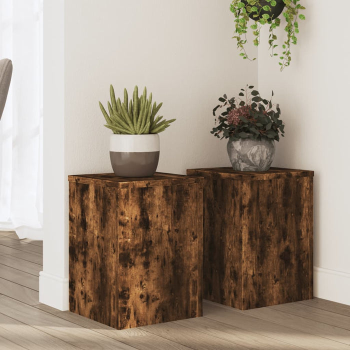 vidaXL Plant Stands 2 pcs Smoked Oak 25x25x35 cm Engineered Wood