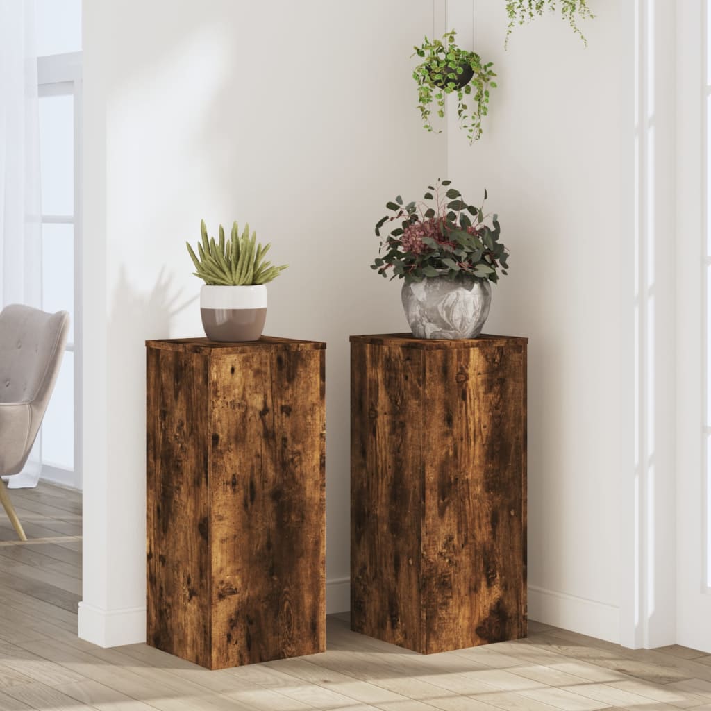 vidaXL Plant Stands 2 pcs Smoked Oak 30x30x70 cm Engineered wood