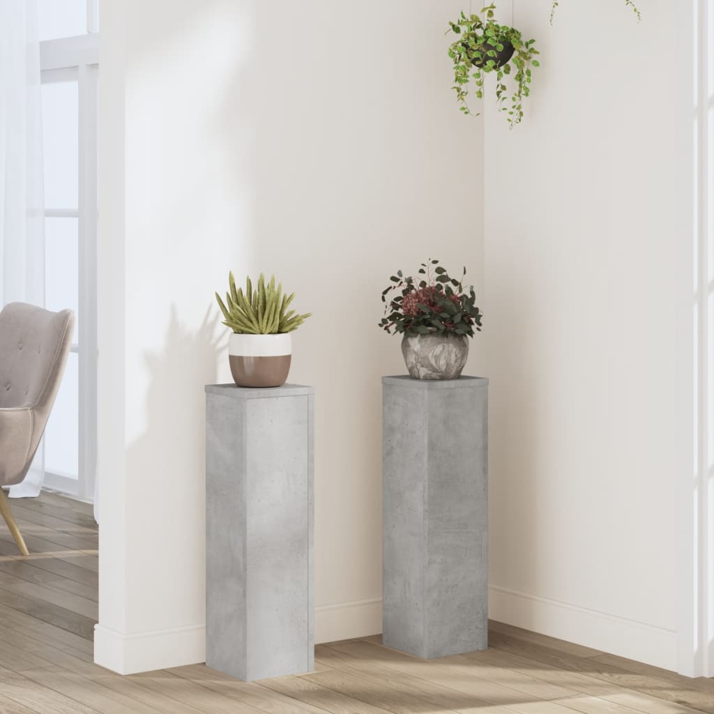 vidaXL Plant Stand 2pcs Concrete Grey 17x17x60 cm Engineered Wood