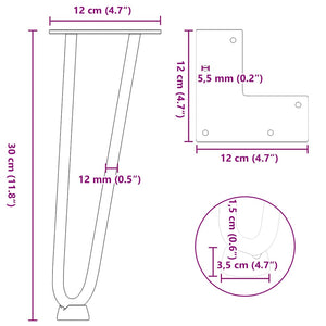 vidaXL Hairpin Table Legs 4 pcs Black 30 cm Solid Steel