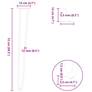 vidaXL Hairpin Table Legs 4 pcs White 72 cm Solid Steel