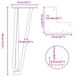 vidaXL Hairpin Table Legs 4 pcs Black 30 cm Solid Steel