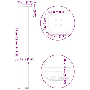 vidaXL Coffee Table Legs 4 pcs Black 72-74 cm Steel