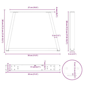 vidaXL Dining Table Legs V-Shape 2 pcs Black 30x(30-31.3) cm Steel