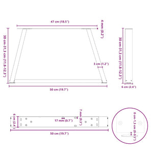 vidaXL Dining Table Legs V-Shape 2 pcs Black 50x(30-31.3) cm Steel