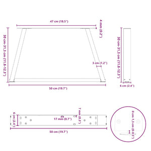 vidaXL Dining Table Legs V-Shape 2 pcs Natural Steel 50x(30-31.3) cm Steel