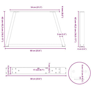 vidaXL Dining Table Legs V-Shape 2 pcs Black 60x(42-43.3) cm Steel