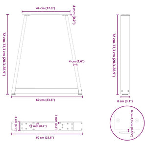 vidaXL Coffee Table Legs V-Shape 2 pcs Black 60x(72-73) cm Steel