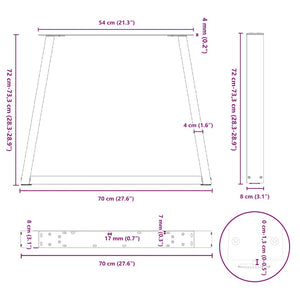 vidaXL Dining Table Legs V-Shape 2 pcs Black 70x(72-73.3) cm Steel