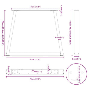 vidaXL Dining Table Legs V-Shape 2 pcs White 70x(72-73.3) cm Steel