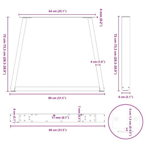 vidaXL Dining Table Legs V-Shape 2 pcs Natural Steel 80x(72-73.3) cm Steel