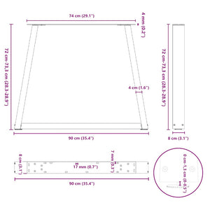 vidaXL Dining Table Legs V-Shape 2 pcs White 90x(72-73.3) cm Steel