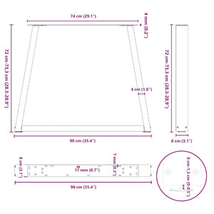 vidaXL Dining Table Legs V-Shape 2 pcs Natural Steel 90x(72-73.3) cm Steel