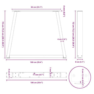 vidaXL Dining Table Legs V-Shape 2 pcs Black 100x(72-73.3) cm Steel