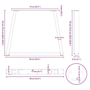 vidaXL Dining Table Legs V-Shape 3 pcs White 90x(72-73.3) cm Steel