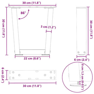 vidaXL Dining Table Legs V-Shape 2 pcs White 30x(30-31.3) cm Steel