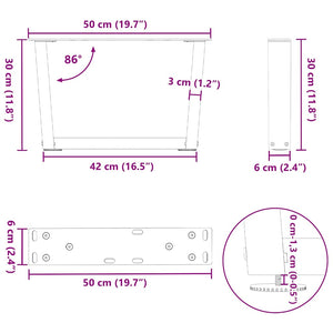 vidaXL Dining Table Legs V-Shape 2 pcs White 50x(30-31.3) cm Steel