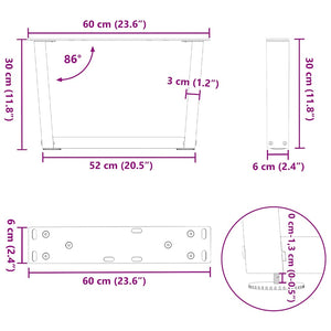 vidaXL Dining Table Legs V-Shape 2 pcs White 60x(30-31.3) cm Steel