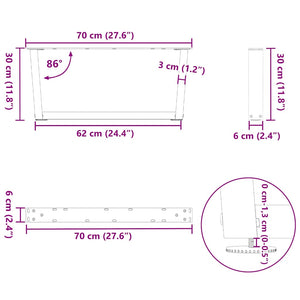 vidaXL Dining Table Legs V-Shape 2 pcs Black 70x(30-31.3) cm Steel