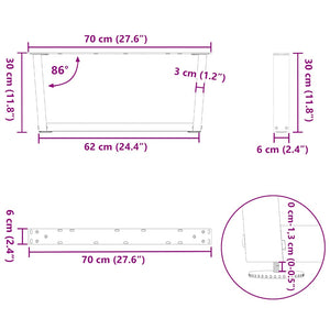 vidaXL Dining Table Legs V-Shape 2 pcs Anthracite 70x(30-31.3) cm Steel