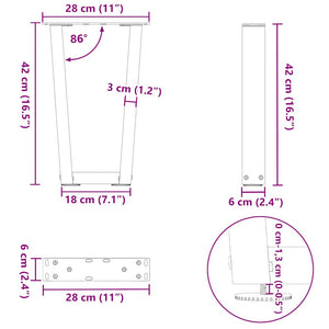 vidaXL Dining Table Legs V-Shape 2 pcs Black 28x(42-43.3) cm Steel