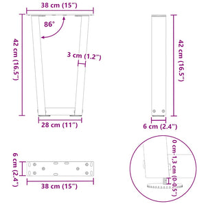 vidaXL Dining Table Legs V-Shape 2 pcs Black 38x(42-43.3) cm Steel