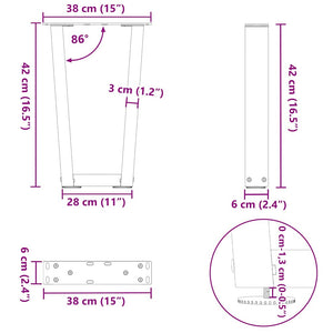 vidaXL Dining Table Legs V-Shape 2 pcs White 38x(42-43.3) cm Steel