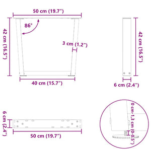 vidaXL Dining Table Legs V-Shape 2 pcs Natural Steel 50x(42-43.3) cm Steel