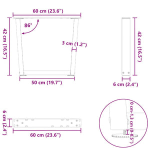 vidaXL Dining Table Legs V-Shape 2 pcs Natural Steel 60x(42-43.3) cm Steel