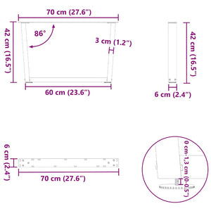 vidaXL Dining Table Legs V-Shape 2 pcs White 70x(42-43.3) cm Steel