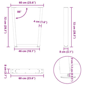 vidaXL Dining Table Legs V-Shape 2 pcs Black 60x(72-73.3) cm Steel