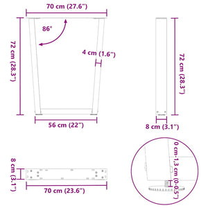 vidaXL Dining Table Legs V-Shape 2 pcs Black 70x(72-73.3) cm Steel