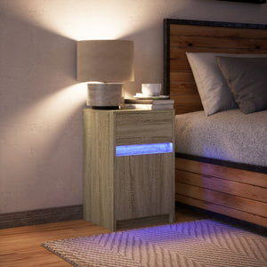 vidaXL Bedside Cabinet with LED Lights Sonoma Oak Engineered Wood