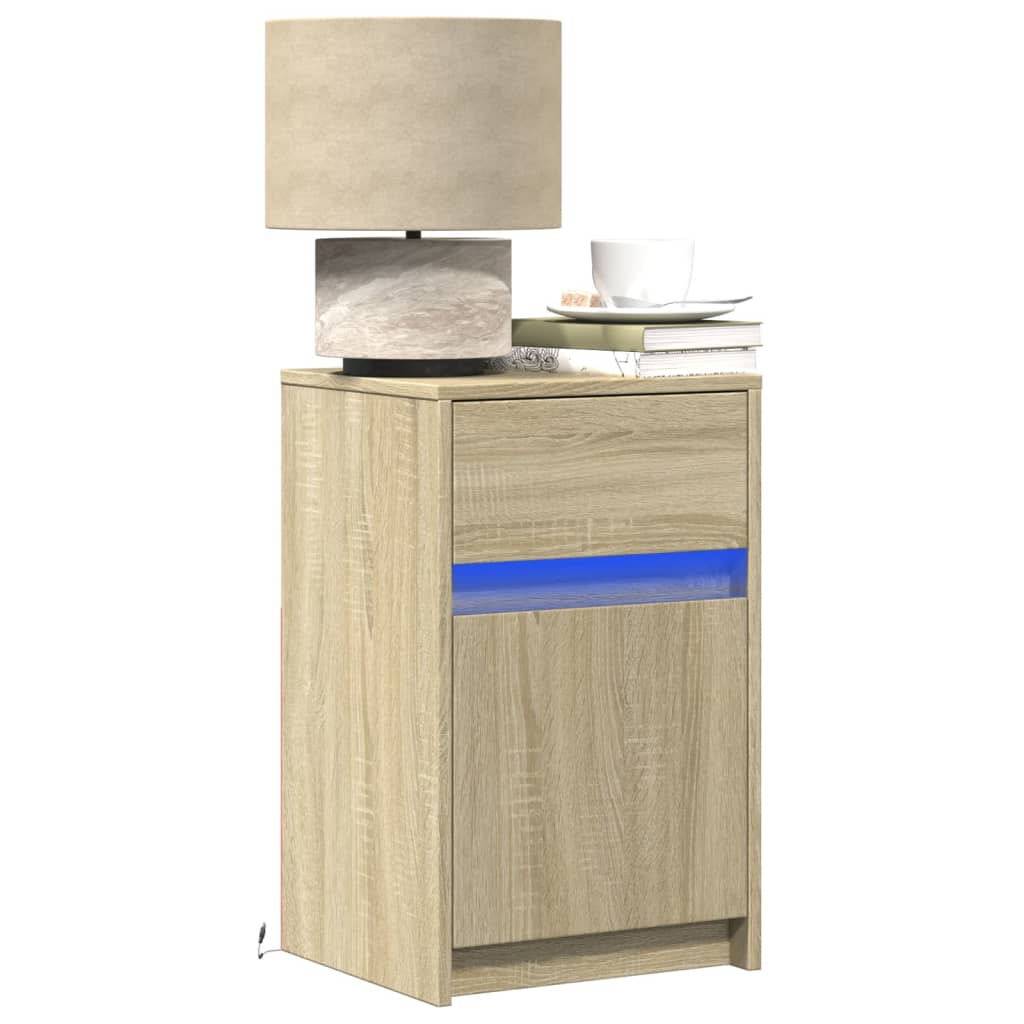 vidaXL Bedside Cabinet with LED Lights Sonoma Oak Engineered Wood