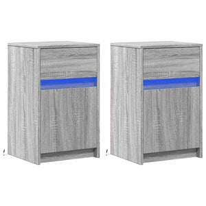 vidaXL Bedside Cabinets with LED Lights 2 pcs Grey Sonoma Engineered Wood