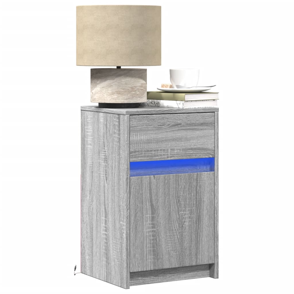 vidaXL Bedside Cabinets with LED Lights 2 pcs Grey Sonoma Engineered Wood