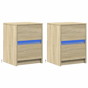 vidaXL Bedside Cabinets with LED Lights 2 pcs Sonoma Oak Engineered Wood