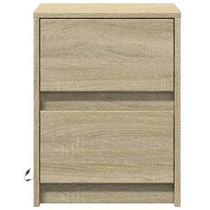 vidaXL Bedside Cabinets with LED Lights 2 pcs Sonoma Oak Engineered Wood