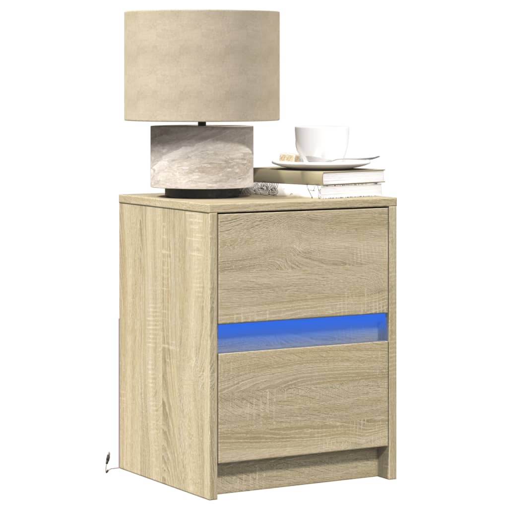 vidaXL Bedside Cabinets with LED Lights 2 pcs Sonoma Oak Engineered Wood