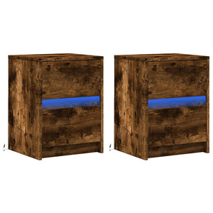 vidaXL Bedside Cabinets with LED Lights 2 pcs Smoked Oak Engineered Wood