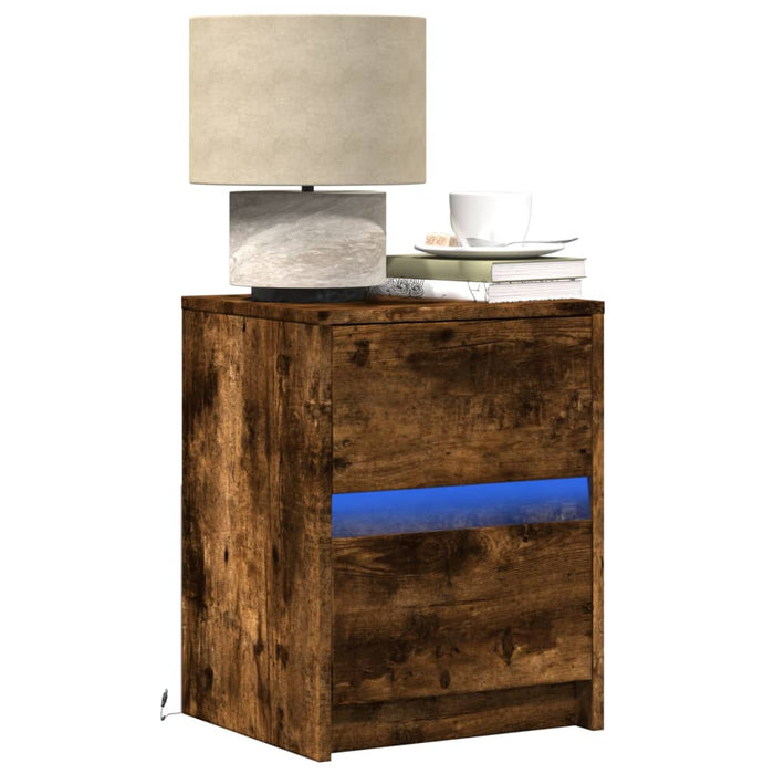 vidaXL Bedside Cabinets with LED Lights 2 pcs Smoked Oak Engineered Wood