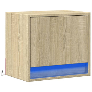 vidaXL Wall-mounted Bedside Cabinet with LED Lights Sonoma Oak