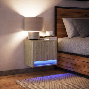 vidaXL Wall-mounted Bedside Cabinet with LED Lights Sonoma Oak