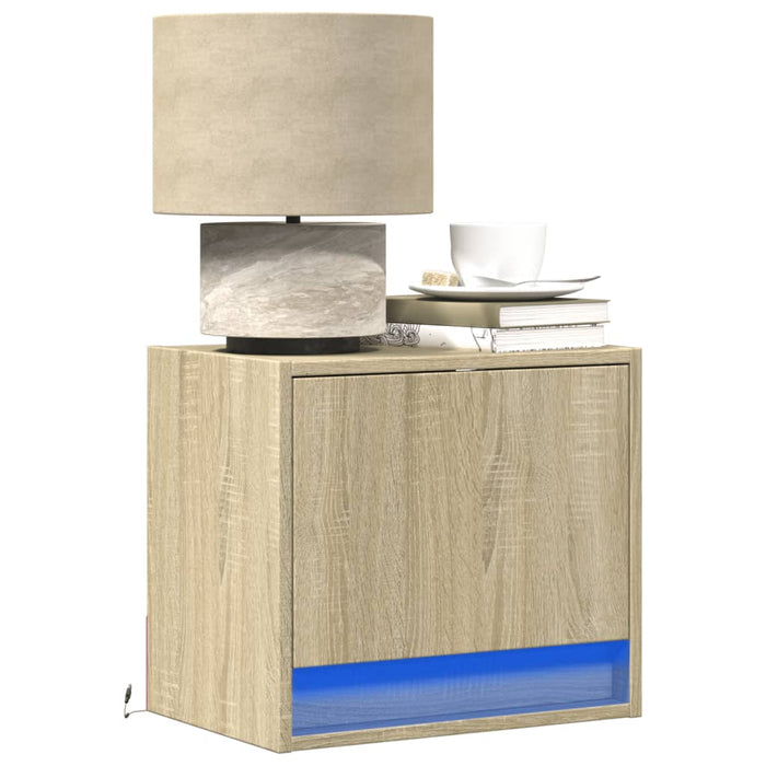 vidaXL Wall-mounted Bedside Cabinet with LED Lights Sonoma Oak