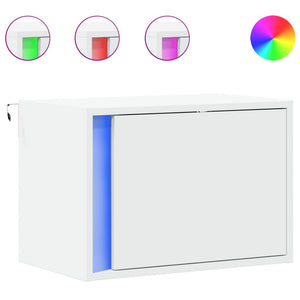 vidaXL Wall-mounted Bedside Cabinet with LED Lights White